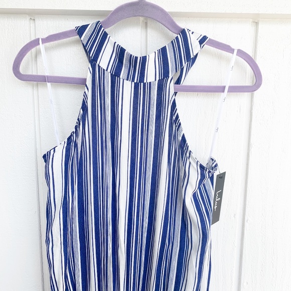 SOLD! NWT Lulus Oceanside Blue White halter Jumpsuit XL - Picture 3 of 9